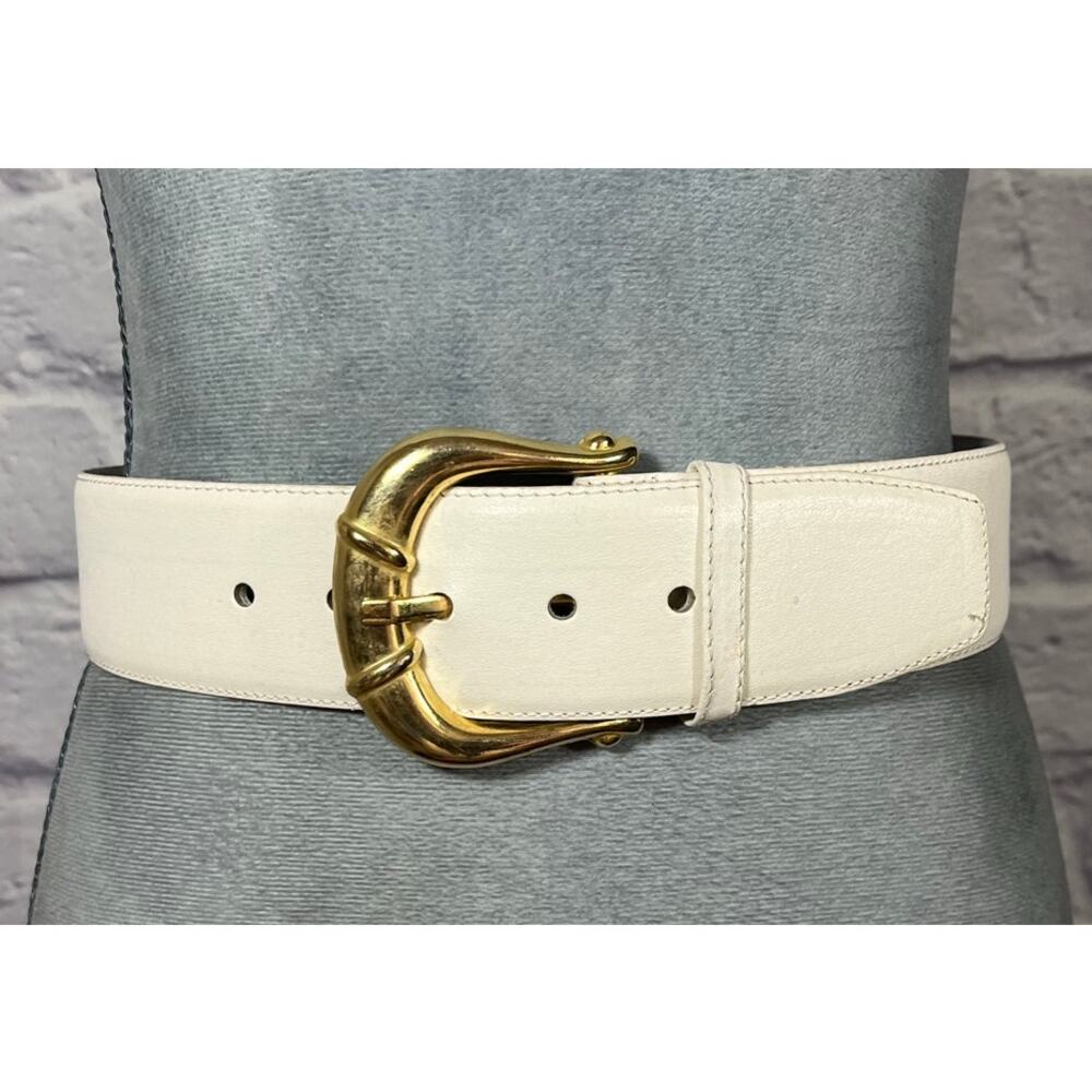 80's Crown Pacific Contemporary Avant Garde Wide Off White/Cream Leather Belt